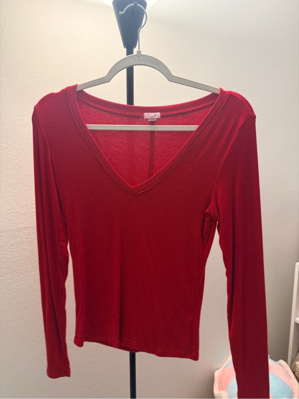 Garage Red V-Neck Long Sleeve Top